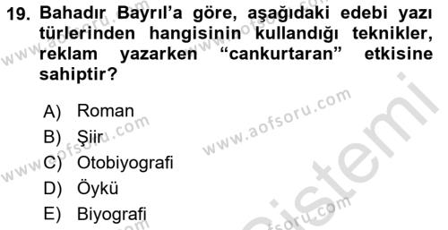 Medyada Dil Kullanımı Dersi 2021 - 2022 Yılı (Final) Dönem Sonu Sınavı 19. Soru