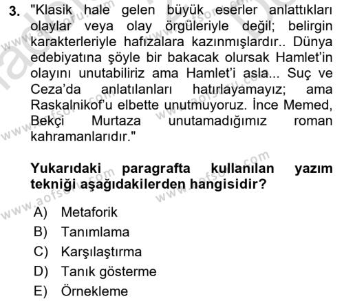 Medyada Dil Kullanımı Dersi 2021 - 2022 Yılı (Final) Dönem Sonu Sınavı 3. Soru