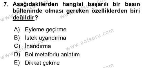 Medyada Dil Kullanımı Dersi 2021 - 2022 Yılı (Final) Dönem Sonu Sınavı 7. Soru