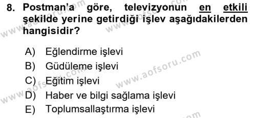 Medyada Dil Kullanımı Dersi 2021 - 2022 Yılı (Final) Dönem Sonu Sınavı 8. Soru