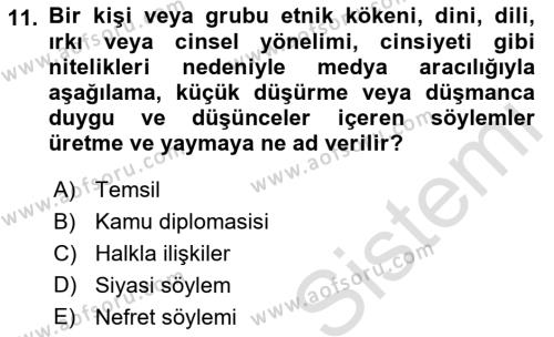 Medyada Dil Kullanımı Dersi 2022 - 2023 Yılı Yaz Okulu Sınavı 11. Soru