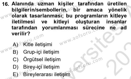 Medyada Dil Kullanımı Dersi 2022 - 2023 Yılı Yaz Okulu Sınavı 16. Soru