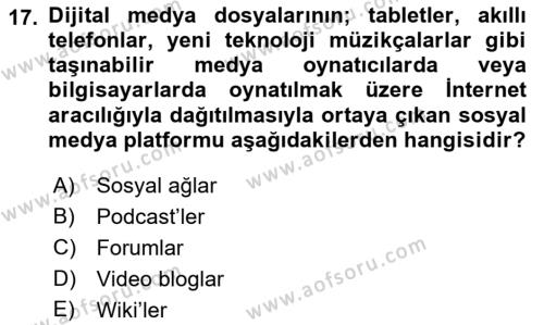 Medyada Dil Kullanımı Dersi 2022 - 2023 Yılı Yaz Okulu Sınavı 17. Soru