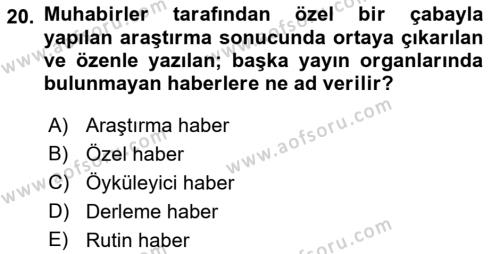 Medyada Dil Kullanımı Dersi 2022 - 2023 Yılı Yaz Okulu Sınavı 20. Soru