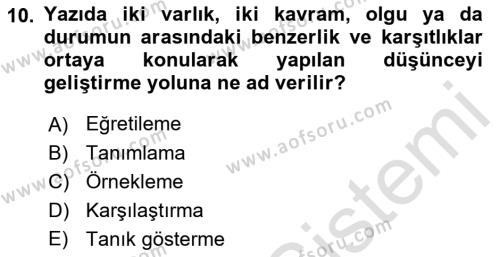 Medyada Dil Kullanımı Dersi 2023 - 2024 Yılı (Vize) Ara Sınavı 10. Soru