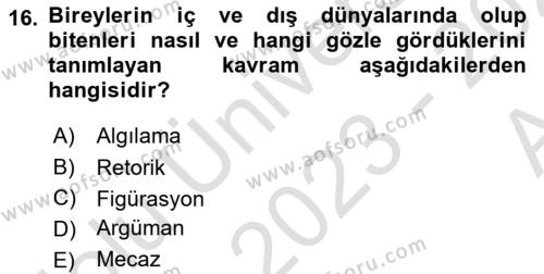 Medyada Dil Kullanımı Dersi 2023 - 2024 Yılı (Vize) Ara Sınavı 16. Soru