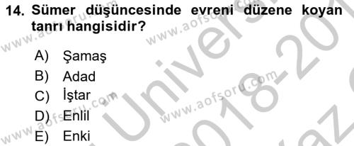 Mitoloji ve Din Dersi 2018 - 2019 Yılı Yaz Okulu Sınavı 14. Soru