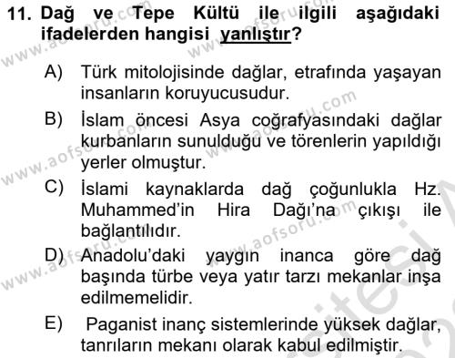 Mitoloji ve Din Dersi 2021 - 2022 Yılı (Final) Dönem Sonu Sınavı 11. Soru