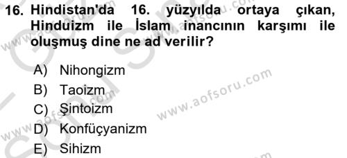 Mitoloji ve Din Dersi 2021 - 2022 Yılı (Final) Dönem Sonu Sınavı 16. Soru