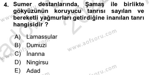 Mitoloji ve Din Dersi 2022 - 2023 Yılı (Vize) Ara Sınavı 4. Soru