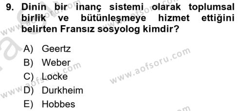 Mitoloji ve Din Dersi 2022 - 2023 Yılı (Vize) Ara Sınavı 9. Soru