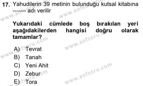 Mitoloji ve Din Dersi 2022 - 2023 Yılı (Final) Dönem Sonu Sınavı 17. Soru