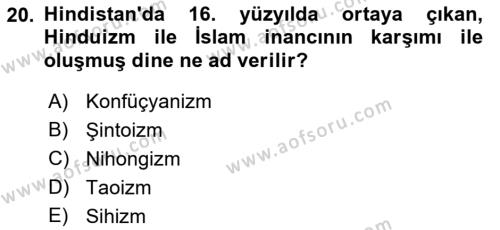 Mitoloji ve Din Dersi 2022 - 2023 Yılı (Final) Dönem Sonu Sınavı 20. Soru