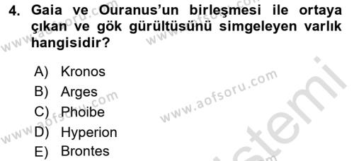 Mitoloji ve Din Dersi 2022 - 2023 Yılı (Final) Dönem Sonu Sınavı 4. Soru