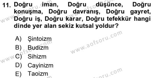 Mitoloji ve Din Dersi 2022 - 2023 Yılı Yaz Okulu Sınavı 11. Soru