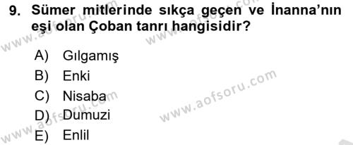 Mitoloji ve Din Dersi 2022 - 2023 Yılı Yaz Okulu Sınavı 9. Soru