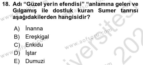 Mitoloji ve Din Dersi 2023 - 2024 Yılı (Vize) Ara Sınavı 18. Soru