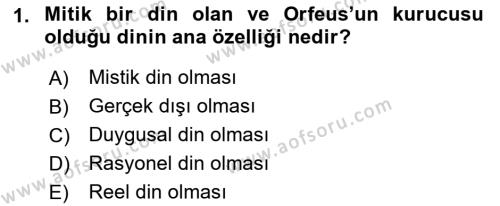 Mitoloji ve Din Dersi 2023 - 2024 Yılı (Final) Dönem Sonu Sınavı 1. Soru