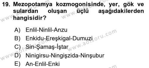 Mitoloji ve Din Dersi 2023 - 2024 Yılı (Final) Dönem Sonu Sınavı 19. Soru