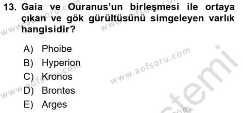 Mitoloji ve Din Dersi 2023 - 2024 Yılı Yaz Okulu Sınavı 13. Soru