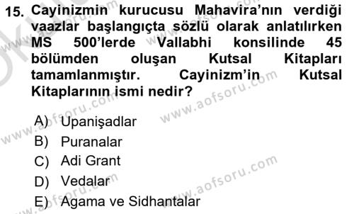 Mitoloji ve Din Dersi 2023 - 2024 Yılı Yaz Okulu Sınavı 15. Soru