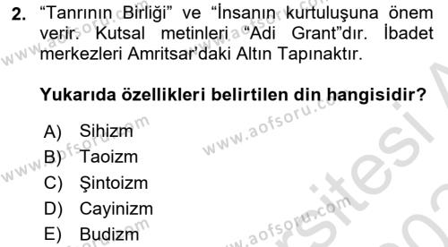 Mitoloji ve Din Dersi 2023 - 2024 Yılı Yaz Okulu Sınavı 2. Soru