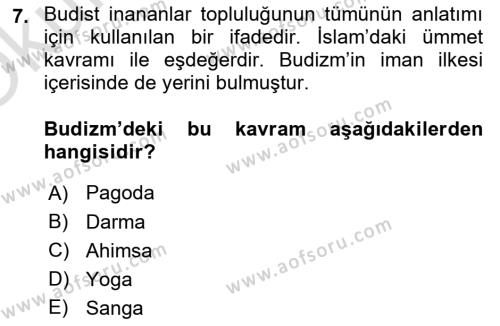 Mitoloji ve Din Dersi 2023 - 2024 Yılı Yaz Okulu Sınavı 7. Soru