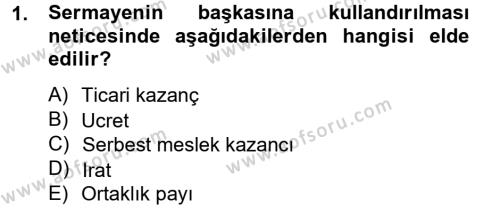Türk Vergi Sistemi Dersi 2012 - 2013 Yılı (Vize) Ara Sınavı 1. Soru