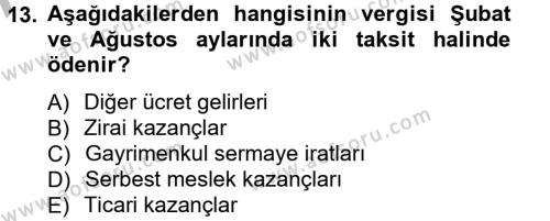 Türk Vergi Sistemi Dersi 2012 - 2013 Yılı (Vize) Ara Sınavı 13. Soru