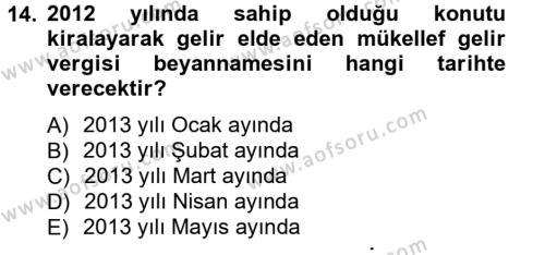 Türk Vergi Sistemi Dersi 2012 - 2013 Yılı (Vize) Ara Sınavı 14. Soru