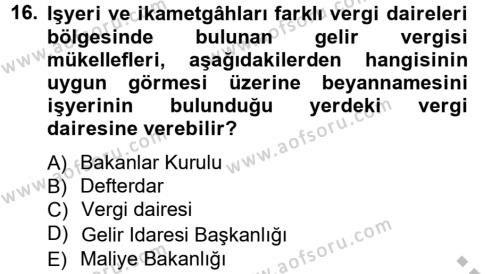 Türk Vergi Sistemi Dersi 2012 - 2013 Yılı (Vize) Ara Sınavı 16. Soru