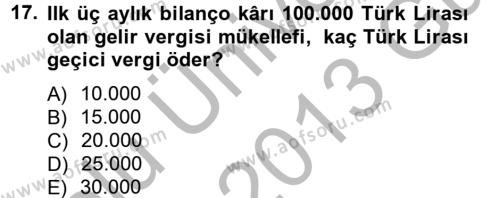 Türk Vergi Sistemi Dersi 2012 - 2013 Yılı (Vize) Ara Sınavı 17. Soru
