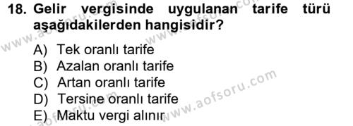 Türk Vergi Sistemi Dersi 2012 - 2013 Yılı (Vize) Ara Sınavı 18. Soru