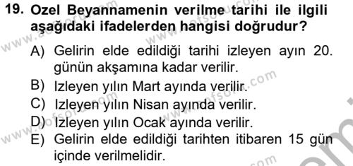 Türk Vergi Sistemi Dersi 2012 - 2013 Yılı (Vize) Ara Sınavı 19. Soru