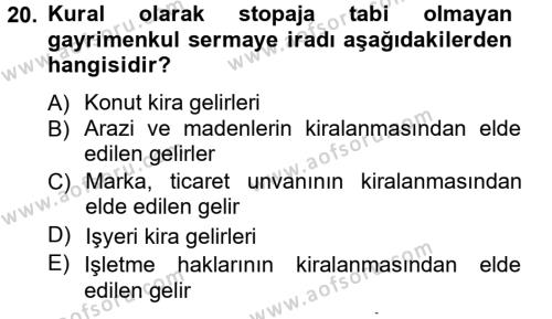Türk Vergi Sistemi Dersi 2012 - 2013 Yılı (Vize) Ara Sınavı 20. Soru