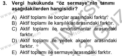 Türk Vergi Sistemi Dersi 2012 - 2013 Yılı (Vize) Ara Sınavı 3. Soru