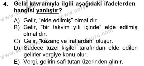 Türk Vergi Sistemi Dersi 2012 - 2013 Yılı (Vize) Ara Sınavı 4. Soru