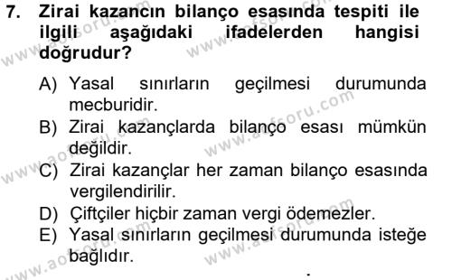 Türk Vergi Sistemi Dersi 2012 - 2013 Yılı (Vize) Ara Sınavı 7. Soru