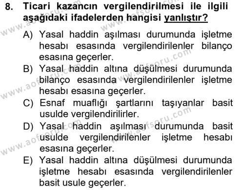 Türk Vergi Sistemi Dersi 2012 - 2013 Yılı (Vize) Ara Sınavı 8. Soru