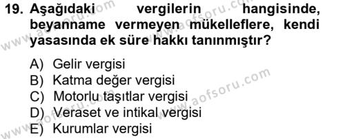 Türk Vergi Sistemi Dersi 2012 - 2013 Yılı (Final) Dönem Sonu Sınavı 19. Soru