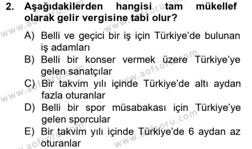 Türk Vergi Sistemi Dersi 2012 - 2013 Yılı (Final) Dönem Sonu Sınavı 2. Soru