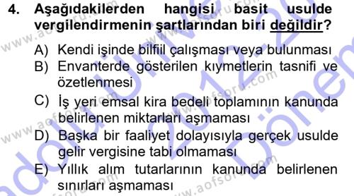 Türk Vergi Sistemi Dersi 2012 - 2013 Yılı (Final) Dönem Sonu Sınavı 4. Soru