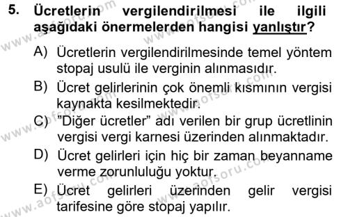 Türk Vergi Sistemi Dersi 2012 - 2013 Yılı (Final) Dönem Sonu Sınavı 5. Soru