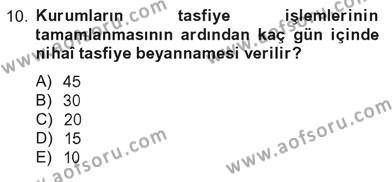 Türk Vergi Sistemi Dersi 2012 - 2013 Yılı Tek Ders Sınavı 10. Soru