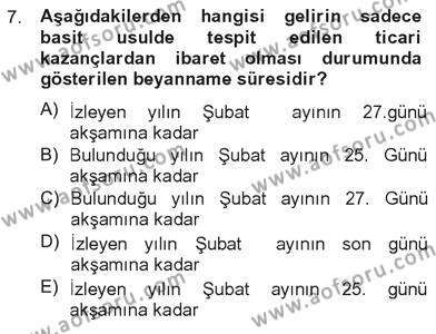 Türk Vergi Sistemi Dersi 2012 - 2013 Yılı Tek Ders Sınavı 7. Soru