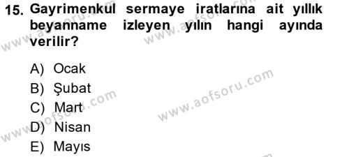 Türk Vergi Sistemi Dersi 2013 - 2014 Yılı (Vize) Ara Sınavı 15. Soru