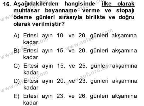 Türk Vergi Sistemi Dersi 2013 - 2014 Yılı (Vize) Ara Sınavı 16. Soru