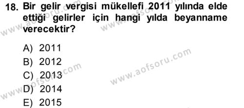 Türk Vergi Sistemi Dersi 2013 - 2014 Yılı (Vize) Ara Sınavı 18. Soru