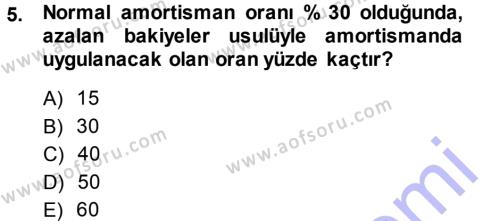 Türk Vergi Sistemi Dersi 2013 - 2014 Yılı (Vize) Ara Sınavı 5. Soru
