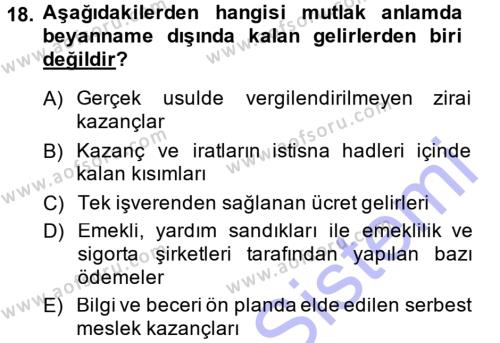 Türk Vergi Sistemi Dersi 2014 - 2015 Yılı (Vize) Ara Sınavı 18. Soru